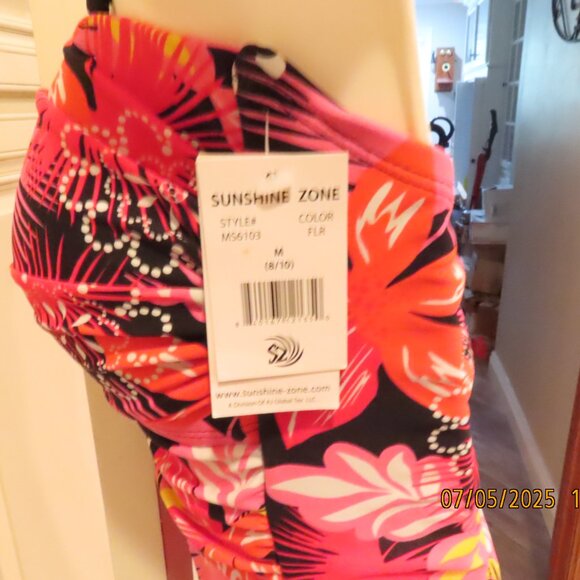 NEW Sunshine Zone Red Floral Halter Swimsuit Sz M (8/10) Tropical Retro - Picture 5 of 6